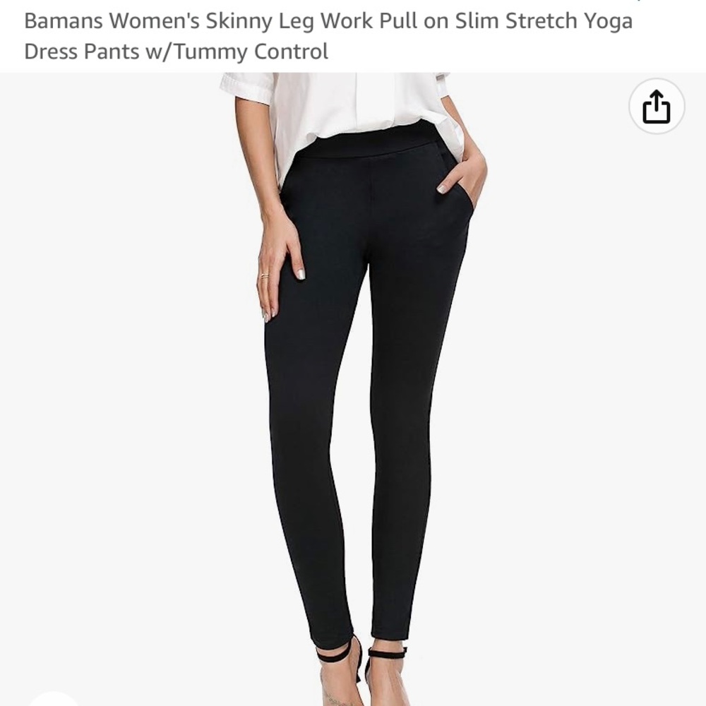 Skinny leg yoga style work pants.